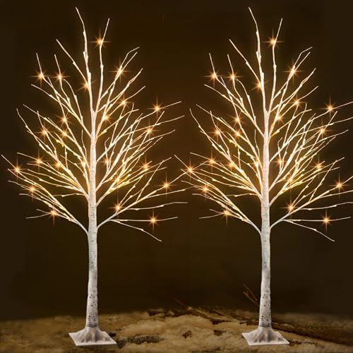 Lighted Birch Tree 6 Ft with 144 LED Fairy Lights - 2 Pack Indoor Outdoor Decor