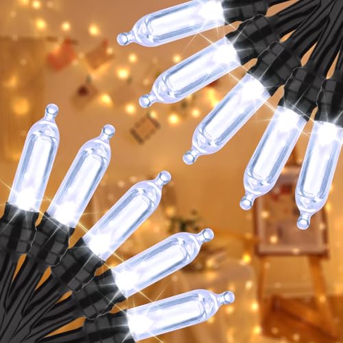 Battery Operated Christmas String Lights - 66ft 200 LEDs, Waterproof, 8 Modes, Cool White, 2 Pack