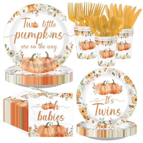168-Piece Fall Pumpkin Baby Shower Party Supplies Set for Twins