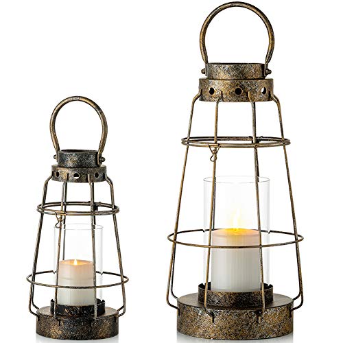 Nuptio Hurricane Candle Lantern Set Small & Large Rustic Farmhouse Hanging & Free-Standing