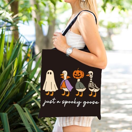 Just a Spooky Goose Halloween Canvas Tote Bag for Women - Black