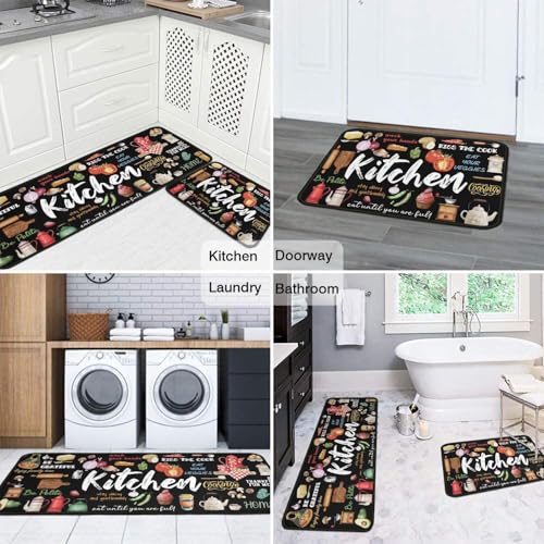 Non-Slip Kitchen Rugs Set - 2 Piece Absorbent Microfiber Floor Mats, Muti 17x47 & 17x30 Inches