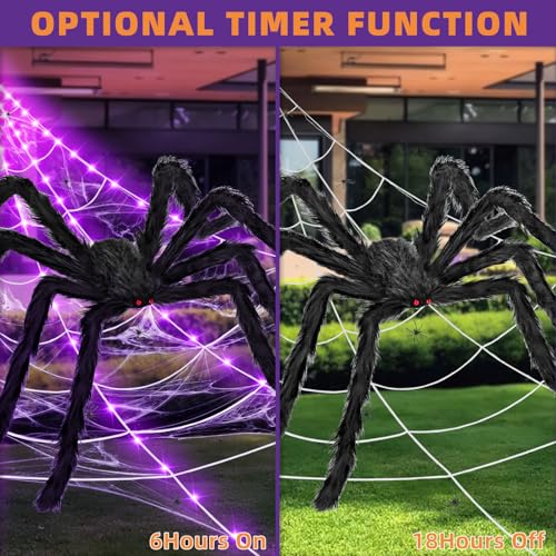Purple Halloween Spider Web Light Decorations with 59-Inch Giant Spider