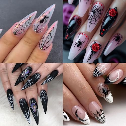 Halloween Nail Stickers - Black Spider Web with Rhinestones - Variation of THIS listing