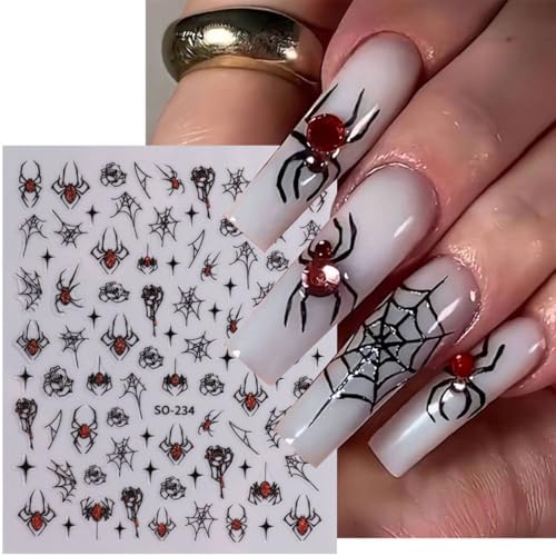 Multicolor Glitter Halloween Nail Stickers Spider Web Rhinestones 8 Sheets - Nail Art Decoration