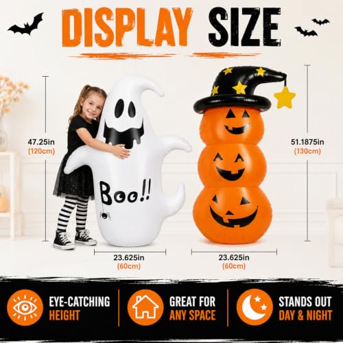 Inflatable Halloween Decorations Set - Ghost & Pumpkin Yard Decor, Waterproof, 4.3ft