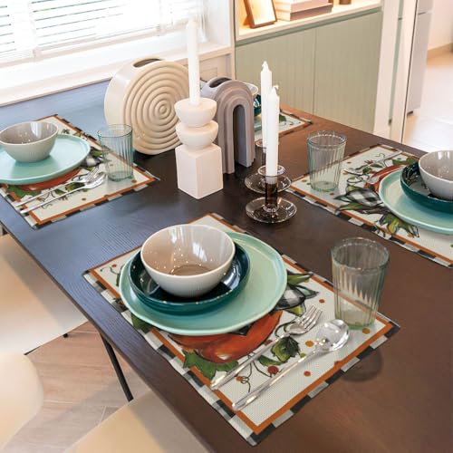 Autumn Pumpkin Buffalo Plaid Placemat Set of 4 - Fall Garden Linen Table Mats E