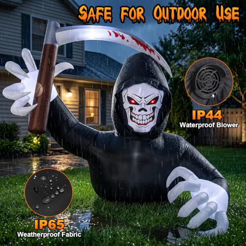 7.2ft Halloween Inflatable Grim Reaper Decor with Lights - Black & White