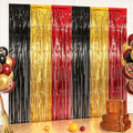 Partyzoa Red Black Gold Foil Fringe Curtains 13.12 x 6.56 ft Set of 4 - Birthday Party Decorations