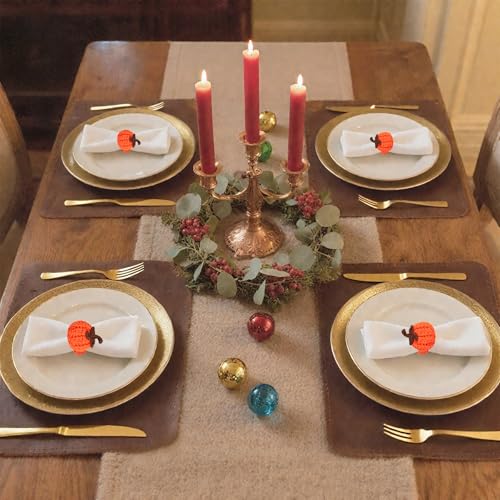 Orange Pumpkin Napkin Rings Set of 4 Fall Thanksgiving Crochet Table Decor
