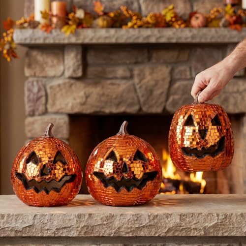 Simgoing 3 Pack Large Halloween Disco Pumpkin Decor - Ghost & Orange Variations