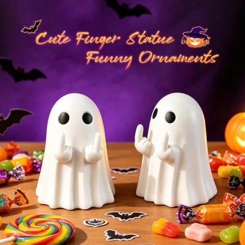 2pcs White Halloween Ghost Figurines Spooky Resin Decor - Fun Indoor & Porch Decorations