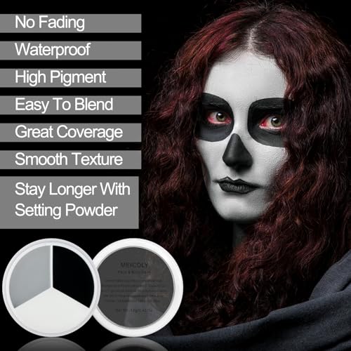 Black White Grey Face Paint Palette - Halloween Zombie Clown SFX Cosplay Makeup