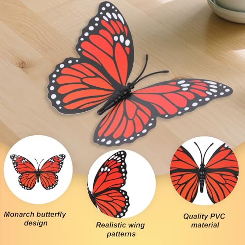 12PCS Monarch Butterfly Wall Decorations with Adhesive Dots - Halloween & Autumn Decor