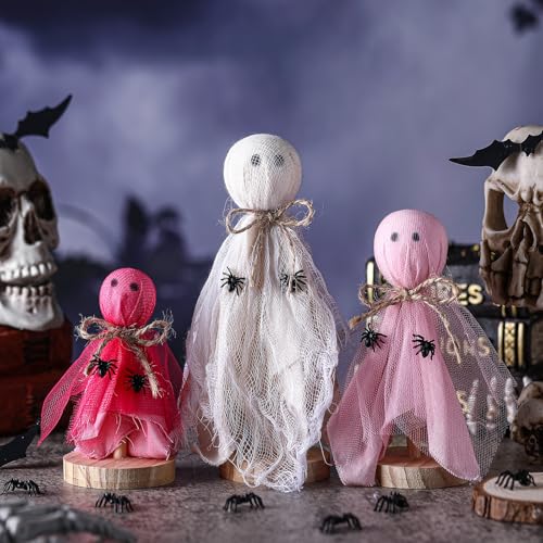 Pink Ghost Primitive Halloween Decorations Set of 3 - Creepy Variant