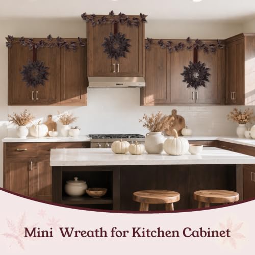 Mini Fall Wreaths with Cimicifuga Leaves - 2 Pack for Kitchen Decor - Variation of Cimicifuga Leaf