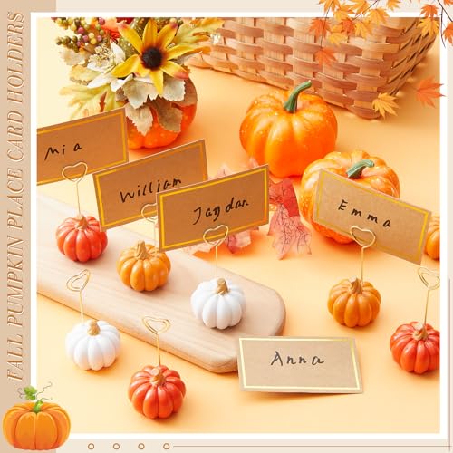 Pumpkin Card Holders Set of 8 - White, Orange, Dark Orange Thanksgiving Decor