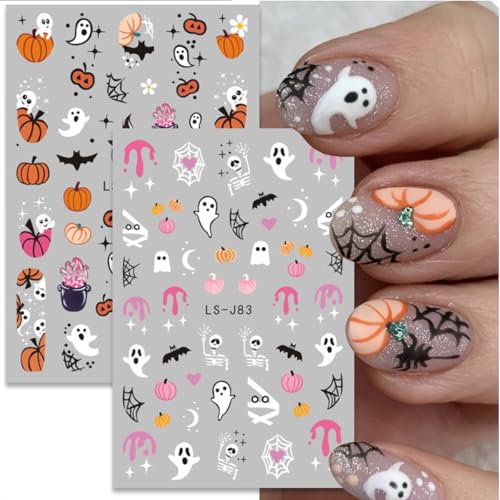Halloween Nail Art Stickers Set - 12 Sheets Self-Adhesive Pumpkin Ghost Bat Skull Design Style7