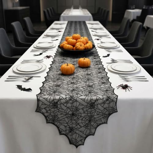 Halloween Table Runner Black Lace Spider Web 18x72 Inch - Variation Black a / 1