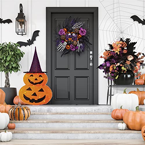 Halloween Wreath for Front Door - 20 Inch Fall & Holiday Decor with Pumpkins, Skulls, Ghost Sign
