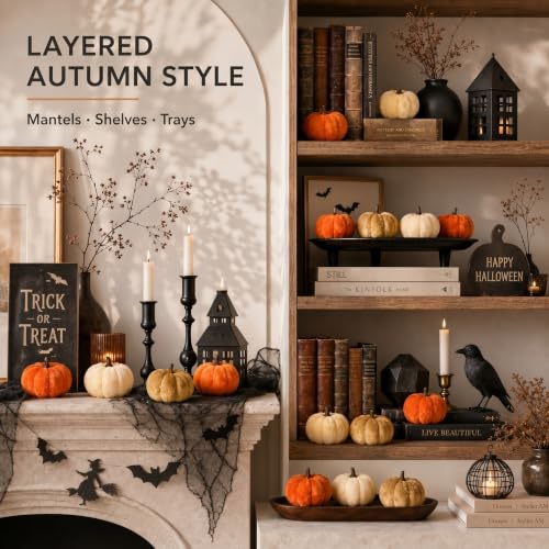 24 Pcs Halloween Velvet Mini Pumpkins - Faux Fall Decor, Small Faux Pumpkins, Craft Supplies, Gift Box Included