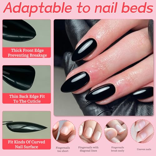 120Pcs Black Almond Short Press-On Nails with Glue Tabs & Manicure Kit