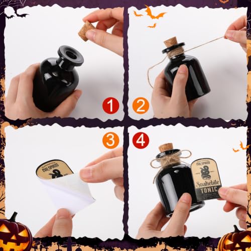 Retro Halloween Potion Bottles Set of 8 Glass Decor with Cork & Labels