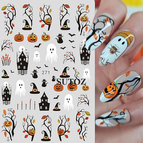 Halloween Nail Art Stickers Set - Ghost Pumpkin Spider Web Flowers - Style 7