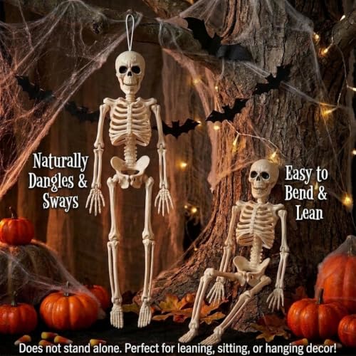 Halloween Hanging Skeletons Set of 2 - 16 Inch Spooky Decor - Variation 2