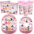 Pink Halloween Ghost Plates and Party Supplies Set for Girls Night & Birthday