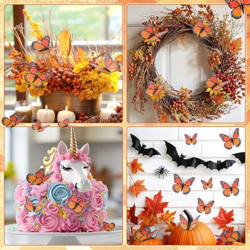 Monarch Butterfly Decorations Set - Fake Orange 4.5-12cm, 30 pcs