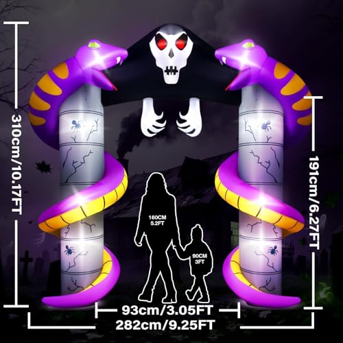 10FT Halloween Ghost Inflatable Archway Outdoor Decoration with Built-in LEDs - Scary Yard Yard Display - Ghost