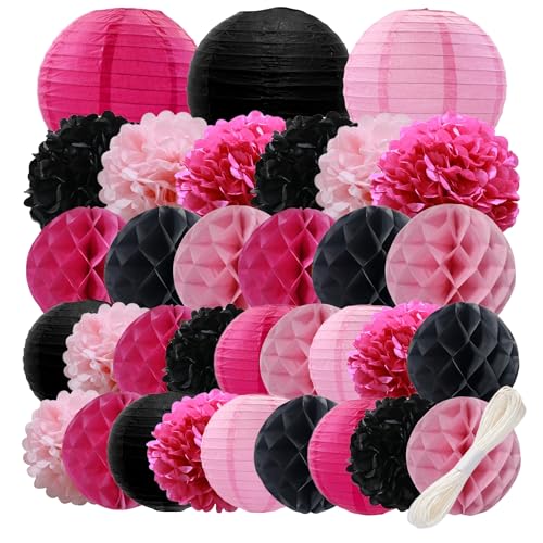 Pink Mouse Paper Decoration Set Rosy Black Pink - 33 Pcs Party Decor