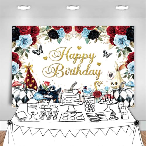 Wonderland Birthday Backdrop 8x6ft Halloween Floral Fairy Theme Photo Background - Variation of Birthday