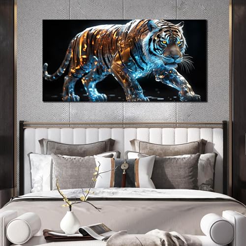 Ouzzlie Animal Wall Art Poster - Blue Tiger Canvas Wall Decor 24x48