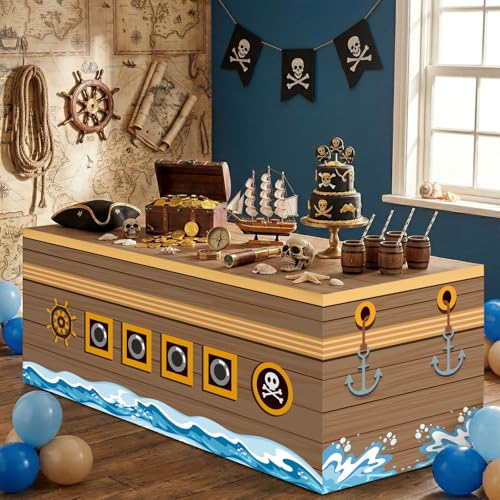 Pirate Party Tablecloth 72x30 Inch Nautical Ship Design for Kids & Adults - Pirate Variation