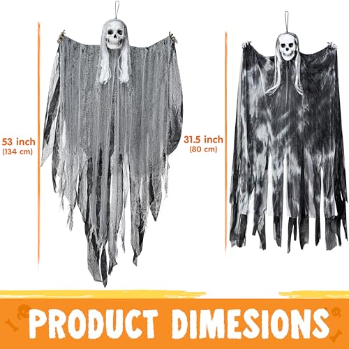 Halloween Hanging Grim Reaper Decorations - 3 Pack, 31.5 & 53 Inches, Outdoor Spooky Props