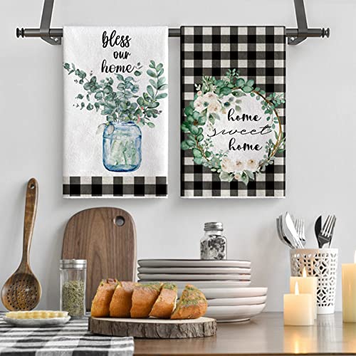 Eucalyptus Leaves Kitchen Dish Towels 2-Pack - Absorbent Microfiber Drying Towels for Cooking
