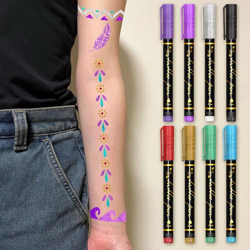 Mandala Arm Marker - Metallic Body Art Tattoos Kit with Reusable Stencils