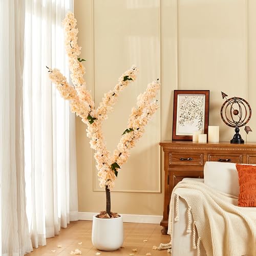 Champagne Cherry Blossom Garland - 6 Pcs 35.4Ft Artificial Flower Decor - Variation: Champagne / 6 PC Cherry Blossom Garland