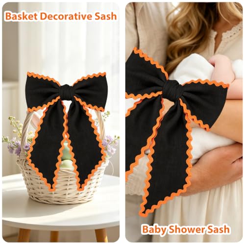 Wreath Sash for Front Door 2 Pack - Black with Orange Halloween Decorations