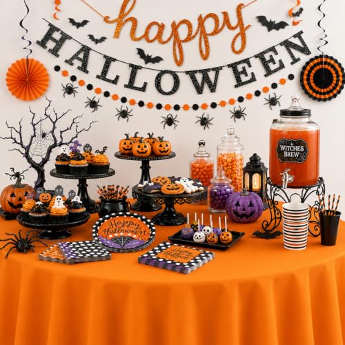 Halloween Round Tablecloth Set 12 Pcs - Rainbow Color, Waterproof, 84 Inch