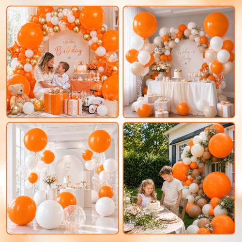 Large Orange Balloons 18 Inch - 12 Pack with Ribbons for Party Decorations