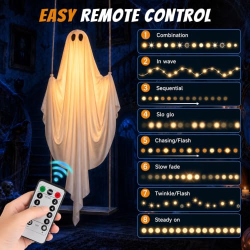 Halloween Ghost Swing Decoration with LED Lights - 5 ft Lighted Hanging Prop