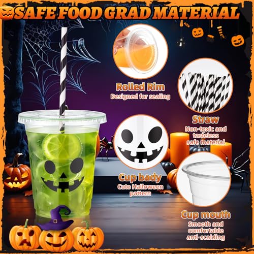72 Pcs Halloween Plastic Cups with Lids and Straws - 12oz Disposable Party Drinkware - Halloween Design - Variation of THIS listing