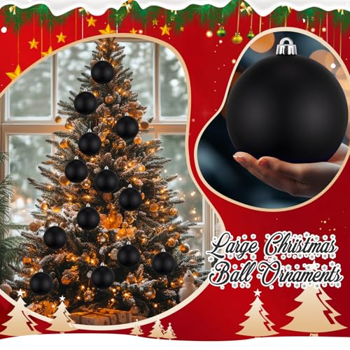 Poen 12 Pack 6 Inch Extra Large Black Christmas Ball Ornaments Jumbo Holiday Decorations