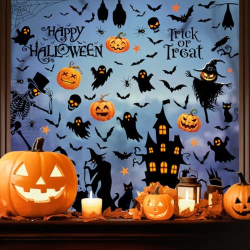 Enwokran Halloween Window Clings Stickers Set - 9 Sheets, 103 Decals, Ghost & Pumpkin Design - Variation: Halloween_a