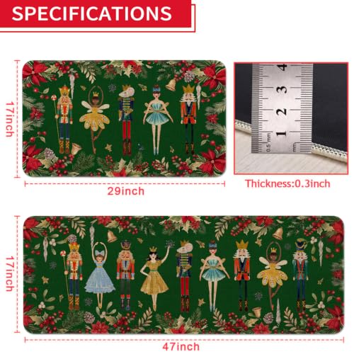 Nutcracker Green Christmas Kitchen Rugs Set of 2 - Door Mat & Runner, Holiday Home Decor