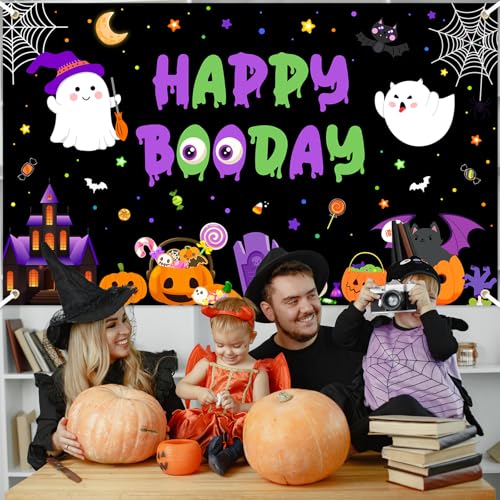 Halloween Birthday Backdrop Banner Decorations - Boo Ghost Theme, 6x3.6 ft
