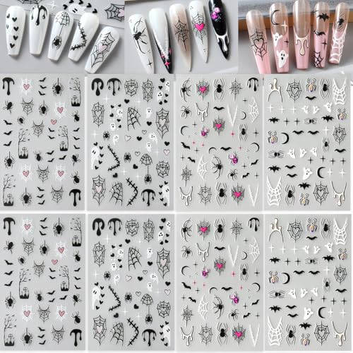 Halloween Nail Stickers Set - Ghost Bat Spider Web 3D Self-Adhesive Nail Art Decals - Halloween Style